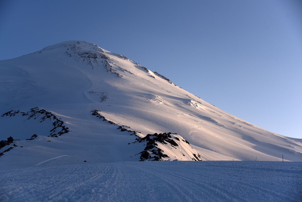10C Mount Elbrus East Summit Just After Sunrise From Garabashi Camp On Mount Elbrus Climb